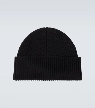 Ami Alexandre Mattiussi Ami Paris Men Black Ribbed Knit Beanie With Logo Embroidery On The Front In Wool Man In Black