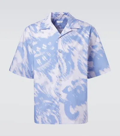 Commas Printed Cotton Bowling Shirt In Blue