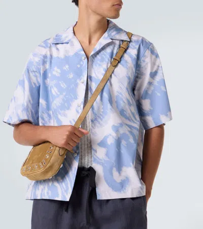 Commas Printed Cotton Bowling Shirt In Blue