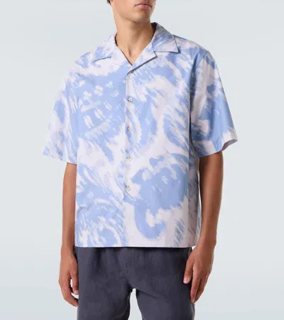 Commas Printed Cotton Bowling Shirt In Blue