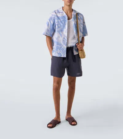 Commas Printed Cotton Bowling Shirt In Blue