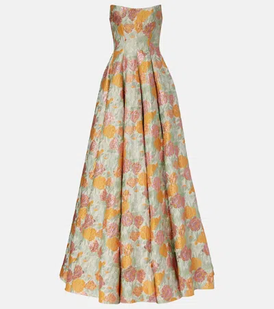 Markarian Floral Lame Brocade Corset Gown In Multi