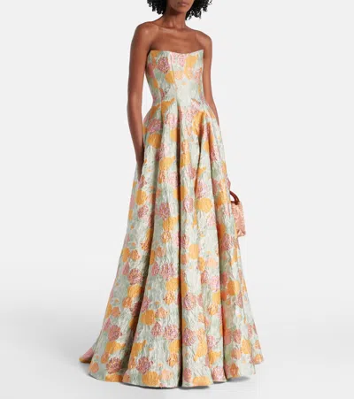 Markarian Floral Lame Brocade Corset Gown In Multi