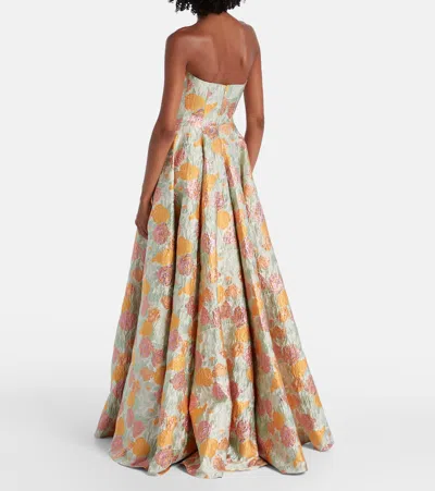 Markarian Floral Lame Brocade Corset Gown In Multi