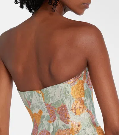 Markarian Floral Lame Brocade Corset Gown In Multi