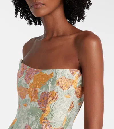 Markarian Floral Lame Brocade Corset Gown In Multi