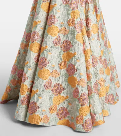 Markarian Floral Lame Brocade Corset Gown In Multi