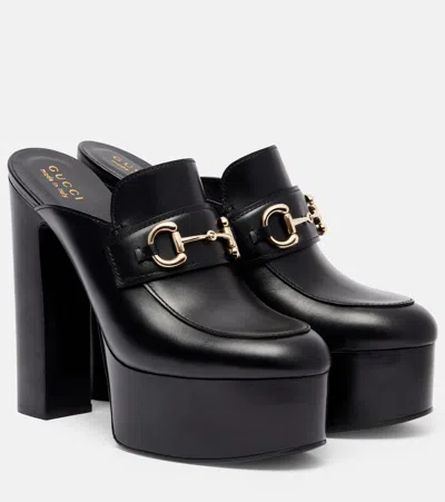 Gucci Horsebit Platform Mules In Calf Leather
