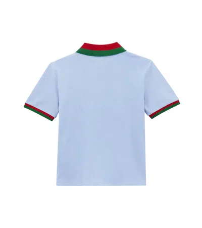 Gucci Web Stripe Cotton Polo Shirt In Blue