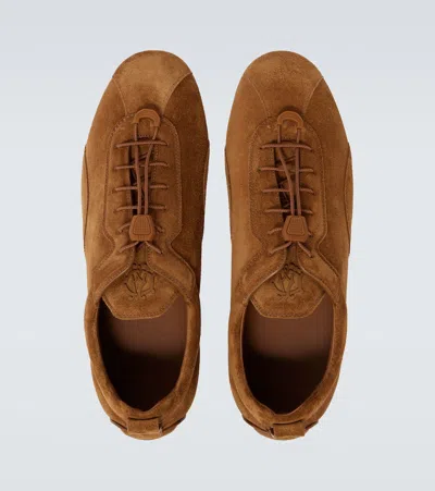 Dunhill Davies Automotive Suede Sneakers In Brown