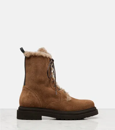 Brunello Cucinelli Monili Shearling-lined Suede Combat Boots