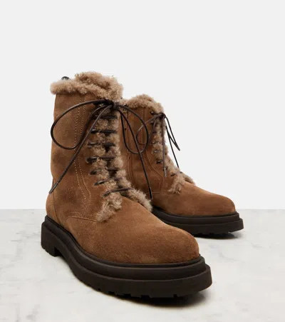 Brunello Cucinelli Monili Shearling-lined Suede Combat Boots