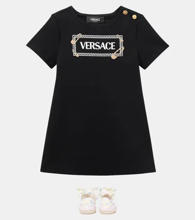 Versace Logo Jersey T-shirt Dress In Black