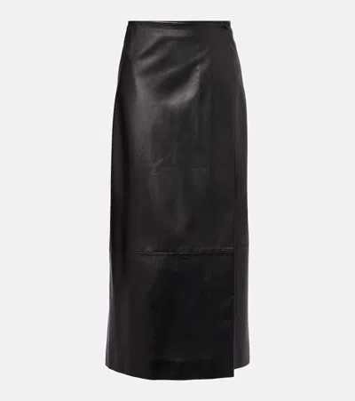 Khaite Quinn Wrap-effect Leather Maxi Skirt In Black