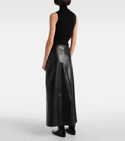 Khaite Quinn Wrap-effect Leather Maxi Skirt In Black