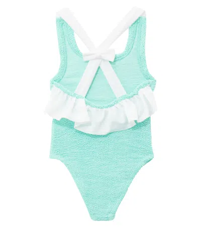 Hunza G Lara Bow-detail Ruffled Swimsuit In Blue