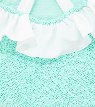 Hunza G Lara Bow-detail Ruffled Swimsuit In Blue