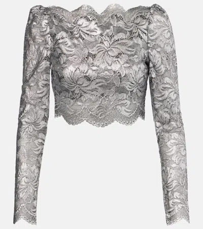 Rabanne Long Sleeve Metallic Lace Top In Gray