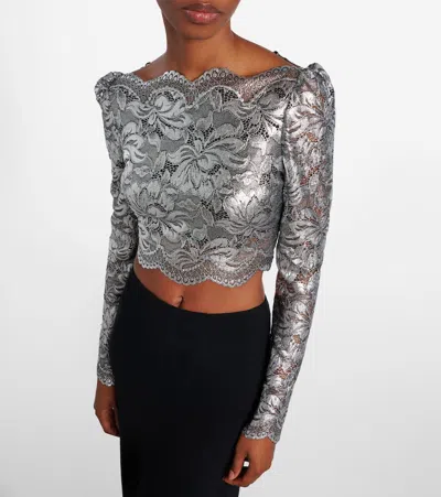 Rabanne Long Sleeve Metallic Lace Top In Gray