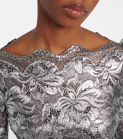Rabanne Long Sleeve Metallic Lace Top In Gray