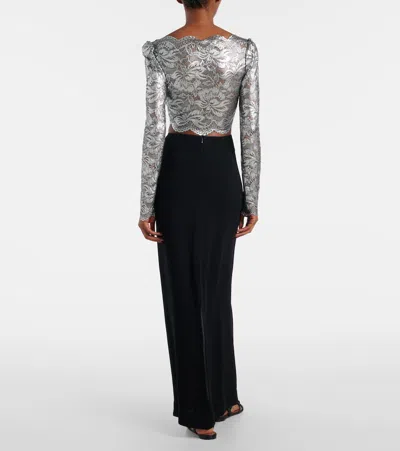 Rabanne Long Sleeve Metallic Lace Top In Gray