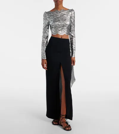 Rabanne Long Sleeve Metallic Lace Top In Gray