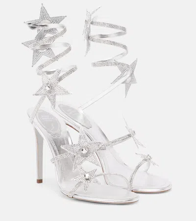 René Caovilla Cleo 105 Embellished Satin Sandals In Gray