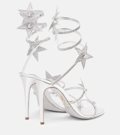 René Caovilla Cleo 105 Embellished Satin Sandals In Gray