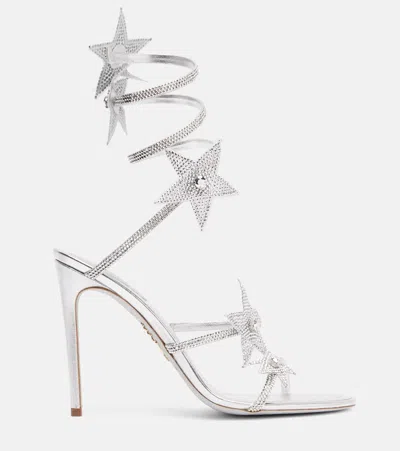 René Caovilla Cleo 105 Embellished Satin Sandals In Gray