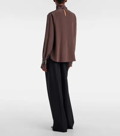 Brunello Cucinelli Monili Turtleneck Silk Blouse