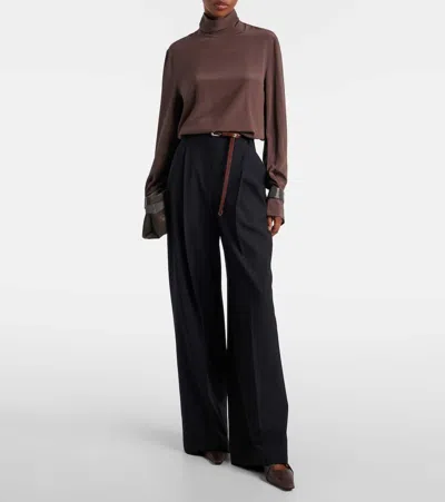 Brunello Cucinelli Monili Turtleneck Silk Blouse