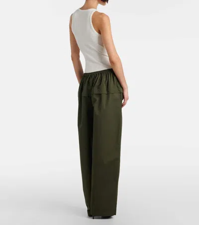 Alaïa Womens Olive Peplum Wide-leg Cotton-poplin Trousers In Green