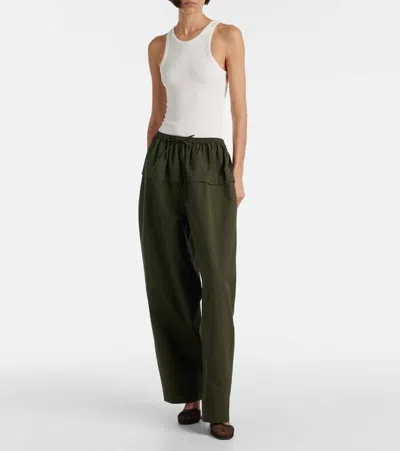 Alaïa Womens Olive Peplum Wide-leg Cotton-poplin Trousers In Green