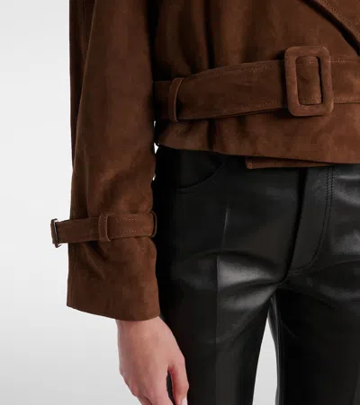 Nour Hammour Hatti Belted Cropped Suede Jacket In Brown