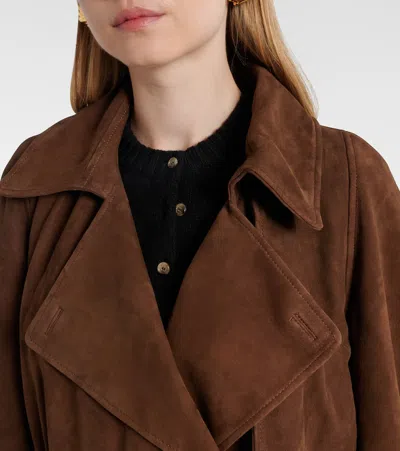 Nour Hammour Hatti Belted Cropped Suede Jacket In Brown
