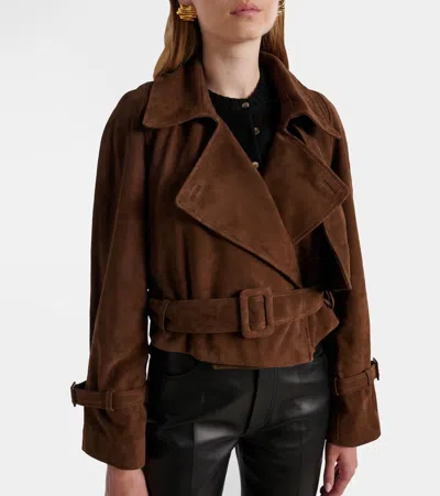 Nour Hammour Hatti Belted Cropped Suede Jacket In Brown