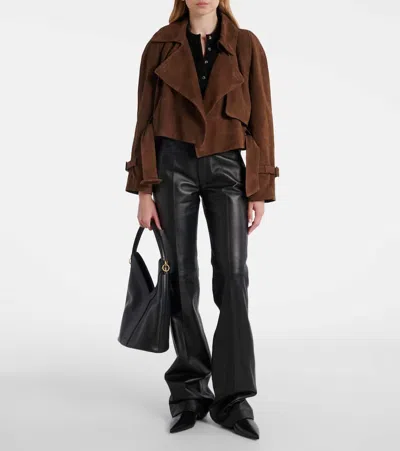 Nour Hammour Hatti Belted Cropped Suede Jacket In Brown