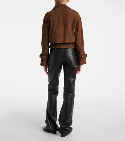 Nour Hammour Hatti Belted Cropped Suede Jacket In Brown
