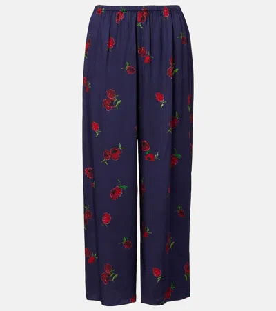 Khaite Mindy Printed Twill Wide-leg Pants In White
