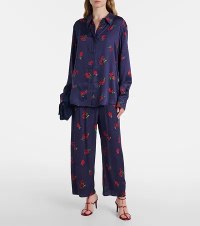 Khaite Mindy Printed Twill Wide-leg Pants In White