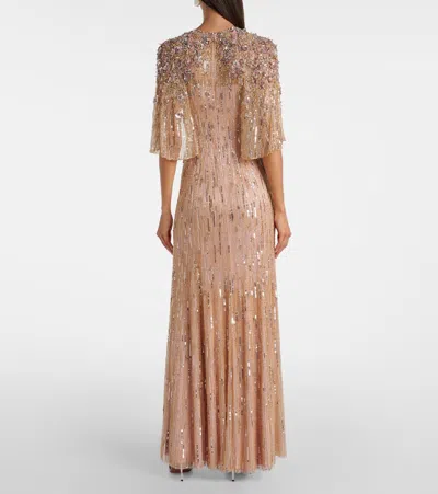 Jenny Packham Astra Sequined Caped Gown