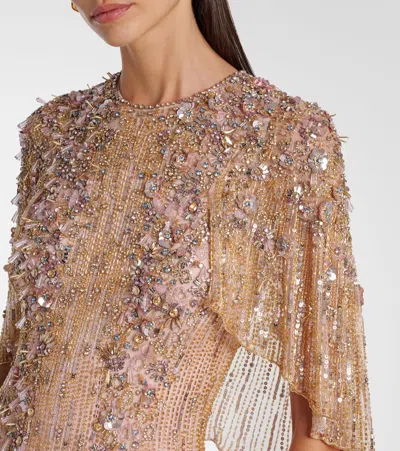 Jenny Packham Astra Sequined Caped Gown
