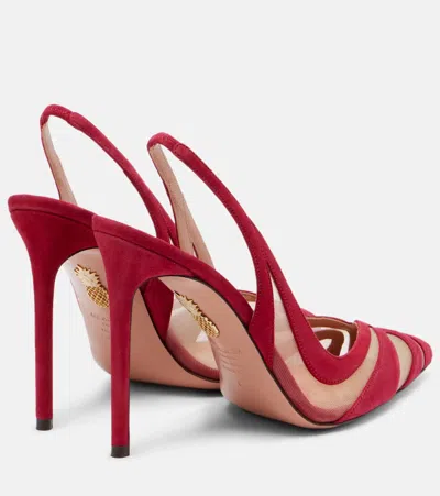 Aquazzura Mesh Panel Pointed Toe Stiletto Heel Suede Finish