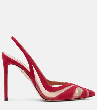 Aquazzura Mesh Panel Pointed Toe Stiletto Heel Suede Finish
