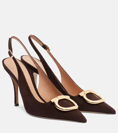 Ferragamo Sara Maxi Gancini Suede Slingback Pumps