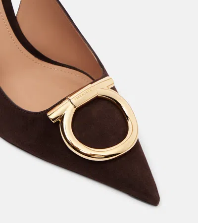 Ferragamo Sara Maxi Gancini Suede Slingback Pumps