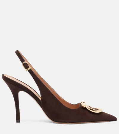 Ferragamo Sara Maxi Gancini Suede Slingback Pumps