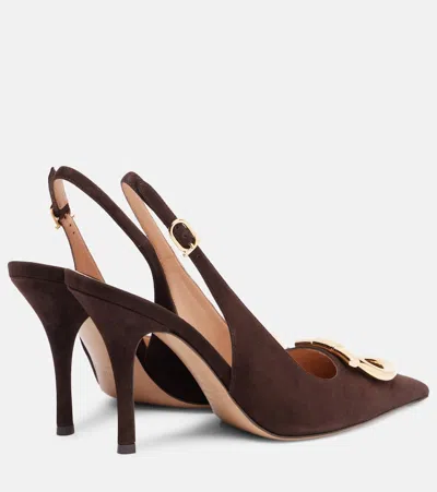 Ferragamo Sara Maxi Gancini Suede Slingback Pumps