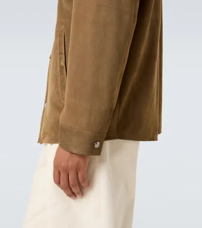 Canali Solid Suede Overshirt In Brown