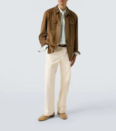 Canali Solid Suede Overshirt In Brown